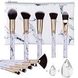 HEYMKGO Make up Pinsel Set Professionelles kabuki foundation pinselset makeup, weich und geruchsneutral, natürliche synthetische Borsten, 10 Stück + 2 Schwämme + Kosmetiktasche mit M