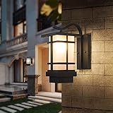 Wunderschön dekorierte Lampen – Wandleuchte im Retro-Stil, ländliche LED-Außenwandleuchte, wasserdicht, für Garten, Terrasse, Balkon, Korridor, schwarzes Glas, Wandleuchte, 16 x 33