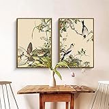 Leinwandbild 2 Stück 30x50 cm rahmenlose moderne Wandkunst im chinesischen Stil Blumen- und Vogelplakat Schlafzimmer Wohnzimmer Dekoration abstrakte M