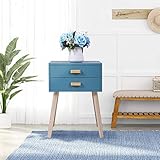 YRRA Nightstand 2 Schubladen Holz Nachttisch Aufbewahrungsschrank Mid-Century Modern Style für Schlafzimmer Wohnzimmer Büro 24,8 ”H Akzent Beistelltisch (Hellblau)