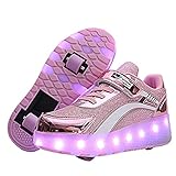 Unisex Kinder LED Licht USB Gebührenpflichtig Skateboardschuhe mit Rollen Drucktaste Einstellbare Rollerblades Inline Skates Outdoor Sport Fitnessschuhe Gymnastik Running Sneaker für Jungen M