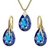 Beforya Paris - Klaue Birne - Schmuck-Set Vergoldet 24K Silber 925 - Viele Farben - Schön Damen Schmuckset mit Kristallen von Swarovski Elements - mit Geschenkbox PIN/75 (Bermuda Blue)