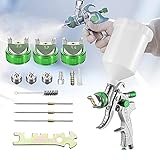 HVLP Lackierpistole Spritzpistole, SEAAN Professionelle Hochdruck-Farbspritzpistole Druckluft Spritzpistole 3 Düsen (1,4/1,7 //2,0 mm), 600 cc Becher (Grün)