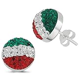 Vinani Ohrstecker unisex Italien Fahne bandiera tricolore grün weiß rot Zirkonia Steine Fußball Sterling Silber 925 Ohrringe Flagge 2OFI