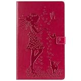 Artfeel Hülle Kompatibel mit Amazon Fire HD 10 2017,Süß Mädchen Katze Geprägt Leder Brieftasche Schutzhülle,Flip Smart Stand Abdeckung mit Kartenfächer und Auto Wach/Schlaf,Vogel Rose R