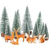 BHGT 15 Pcs Weihnachten Mini Figuren Mini Weihnachtsbaum Künstlich Miniatur Tannenbaum Rentier Miniatur Klein Weihnachtsfiguren Weihnachtsschmuck zum Basteln Mini Weihnachtsdek