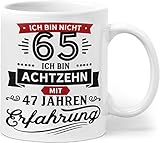 Orange9 Geschenk Geburtstag 65 Tasse mit Spruch | Ich Bin Nicht 65 Ich Bin 18 mit 47 Jahren Erfahrung | Tasse 65 Geburtstag Geschenkideen (Zum 65. Geburtstag)