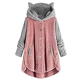 SALEBLOUSE Damen Teddy Fleece Mantel Decke Pullover Hoodie Langarm Patchwork Oversized Langarm Sherpa Kapuzen Sweatshirt Frauen Dick Warm Unregelmäßiger Saum Hoodies Bequeme Oberteile mit Knöp
