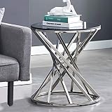 JaHECOME Couchtisch rund Glastisch mit goldenem rostfreie Stähle, Beistelltisch Wohnzimmertisch Sofatisch Robustes Hartglas (Silver)