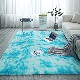Wohnzimmerteppich Superweicher Teppich Flauschiger Teppich Deko Teppiche für Wohnzimmer, Kinderzimmer, Schlafzimmer, Esszimmer, Bad, Arbeitszimmer, Büro, Flur und Küche,Blau,200*300