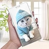 Nadoli Handyhülle für Xiaomi Redmi Note 10 5G,Bunt Bemalt [Sweatshirt Katze] Lanyard PU Leder Standfunktion Magnetverschluss Brieftasche Hülle Schutzhülle E