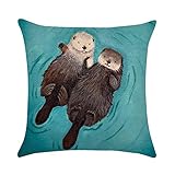 FeiliandaJJ Pillowcase, Kissenbezug kissenhülle Kopfkissenbezug Weihnachten Dekoration Cute Otter Drucken Super weich Sofakissen für Wohnzimmer Sofa Bed Home,45x45cm (A)