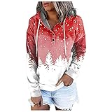 Weihnachten Cowl Neck Hoodie Hoodie Damen beige Baseball Shirt Damen Oversize Pullover mit rückenausschnitt Pullover bunt Seidenbluse Damen Shirt Langarm v-Ausschnitt senioren Pullover Pulli D