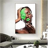 MXXC Poster Bild Schwarz Grün Afrikanische Kunst Frau Ölgemälde Poster und Drucke Skandinavisches Wandbild Wohnzimmer50x70cm ohne R