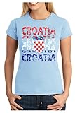 OM3® - Croatia - Damen T-Shirt - Kroatien Hrvatska Fussball World Cup Soccer Fanshirt Sport Trikot, XL, hellb