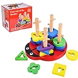 ColmandaHolzpuzzle für Kleinkinder, Kreatives Steckpuzzle, Steckspiel Motorik Türme Holz, Montessori Motorikspielzeug Steckspiel, Sortierund Stapelspielzeug, Lernspielzeug für Kinder Geburtztag