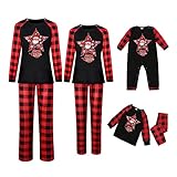 yiouyisheng Weihnachts Familien Schlafanzug Nachtwäsche Sternenprint Schlafanzugoberteile Plaidhose Hausanzug Nachthemd Pyjamas Set für Vater Mutter Baby Kinder Junge M