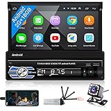 Hikity Autoradio mit Navi Android10 (2+16GB) Bluetooth Freisprecheinrichtung Autoradio mit 7 Zoll Bildschirm Rückfahrkamera 1Din mit Ausfahrbarem Display Car Radio Touchscreen FM USB WiFi Mirror Link