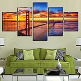 DEFD Leinwanddrucke 5 Stück Leinwand Bilder Wanddeko Wand San Francisco Golden Gate Bridge Hd Poster Kunstwerke Mit Rahmen Malerei Weihnachten Kreative Geschenke 150 * 80C