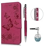 iPhone 6S Plus Hülle Leder Case,KASOS iPhone 6 Plus Handyhülle Brieftasche Book Type PU Leder +TPU Innere Tasche Bunt Gemalt Magnetverschluss Ledertasche Cover,Rose rot + Stöpsel + Sty