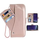 Asuwish Kompatibel mit Samsung Galaxy J3 Orbit J 3 Star 2018 3J Achieve Wallet Case Handschlaufe Lanyard Flip Cover Kartenhalter Handy Hüllen für Glaxay J3V V 3rd Gen SM J337A J337V J337 Roség