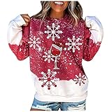 Weihnachten Sweatshirt Damen Pullover Lässiges Rundhals Langarm Shirt mit Schneeflocke Drucken Weihnachtspullover Teenager Mädchen Mode Pulli Sweater Tops Herbst Winter Bequemes Ob