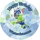 Für die Geburtstags Torte mit Wunschnamen, Zuckerbild kompatibel mit: Paw Patrol, Essbares Foto für Torten, Fondant, Tortenaufleger Ø 20cm, 1078