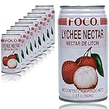 Foco - 10er Pack Premium Lychee Drink in 350 ml Dose - Litschisaft (Nektar) - Original Litschi Saft aus T