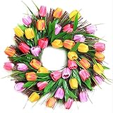 WHL Hängender Kranz Blumenkranz Frühling Künstliche Tulpe Haustür Kranz Hauptdekor-Fenster-Wand-Partei-Hochzeit Valentinstag Dekor Hänge Heimtex