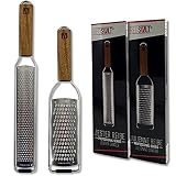 REDSALT® Premium Zester Julienne Edelstahl Reiben Set mit Holzgriff | Raspel und Küchenreibe für Zitronen Ingwer Karotten Käse | Parmesanreibe Ingwerreibe Zitronenreibe Käsereibe | Profi Hobel Kü