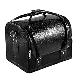 Kosmetikkoffer Schminkkoffer Große Make-Up Tasche Kosmetik Multikoffer, Faltbare Und Abnehmbare Kunststoffebox Innen, Mit Schultergurt, Glanz Schw