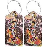 Japanische Art Geisha Girl Gepäckanhänger Privatsphäre Cover Id Label mit Edelstahlschlaufe und Adresskarte für Reisetasche, Koffer, 2 Stück