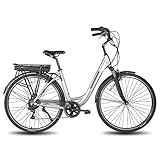 ROCKSHARK Elektrofahrrad mit Shimano 7 Gänge und 10,4Ah Batterie, Graues E-Bik