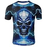 cinnamou Cooles Biker T-Shirt Skull Totenkopf für Herren Blitz Schädel Skull Tshirt 3D Drucken Kurzarm-Shirt Top Sweatshirt Slim Fit C