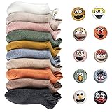 YELYAN 10 Paare Bunte Socken，Unisex Socken Damen Herren Kawaii Lustige Ausdruck Baumwolle Gestickte Mädchen Söckchen, Einheitsgröß