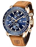 BENYAR Wasserdichte Chronograph-Herren-Armbanduhr, modisch, leger, Lederband, Armbanduhr, braun blau, B