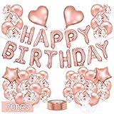 Rosegold Luftballons, 70 STK Geburtstagsdeko Mädchen Happy Birthday Girland Party Ballons Folienballon Konfetti Luftballons Latex Ballons mit Bändern für Geburtstag, Hochzeit, Babyparty