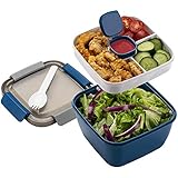 MINGJING Bento Box Kinder Lunchbox mit Fächern und Besteck Erwachsene Brotdose 1500ML Brotzeitbox für Schule/Arbeit/Picknick Reisen Geeignet für Mikrowellen und Spülmaschinen (blue1)