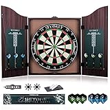 Dartscheibe, Dartschrank mit Pfeilen Dartscheibe Steeldart, Holz Dartkasten mit Profi Steeldart Scheibe, 6 Dartpfeile Metallspitze, Scoreboard, Rotierender Nummernrin + W