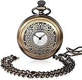 ZHTY Kreative Bronze Rom Einfache Flip Männer Alte Antike Taschenuhr Japanische Retro Geschenk Halskette Quarz Dek