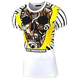 Baxboy Herren Vintage Totenkopf Kurzarm T-Shirt mit Strass Steinen Slim Fit Design Fashion Top Print Shirt JA-2319, Farbe:Weiß_1, Größe:L
