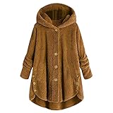 OADOBKICE Teddy Jacke Damen Wollmantel Damen Mantel Damen Herbst Lange Jacke Damen Teddyfleece Jacke Damen Kunstpelz Wolle Damen Warme Jacke Langarm Samtpelz Elegante Oberbekleidung Ingwer XL