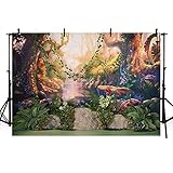 MEHOFOND 2,1 x 1,5 m Märchenjungle Happy Birthday Hintergrund grüner Baum Fluss Fotografie Hintergrund Fotoshooting Dekor Banner Portrait Photo Booth Requisiten Zubehö