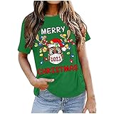 Weihnachten T Shirt Damen Kurzarm Rundhals Holiday T-Shirt Lustig Weihnachtsmann Tshirt Xmas Santa Claus Bluse Oberteil Tee Top
