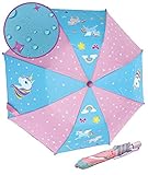 HECKBO Einhorn Magic Kinder Mädchen Regenschirm – wechselt bei Regen die Farbe – Faltregenschirm: passt in jeden Schulranzen – Reflektorstreifen an allen Seiten – Holzgriff, Schutzkappen & Schutzhü
