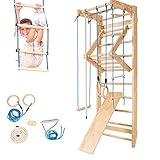 RELAX4LIFE Sprossenwand Massivholz, Turnwand bis 100 kg belastbar, Kletterwand mit Ringe & Schaukel & Rutsche & Klimmzugstange & Klettergerüst & Seil & Leiter, Heimsportgerät für Kinder & Erw