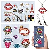 FUNSHOWCASE Lippen Silikonform für Epoxidharz, Schmuck, Handyhülle Deko, Schlüsselanhänger, Ohringe, DIY Basteln, 22 Muster, Fertighöhe:1.3-4.5cm, 2 teilig