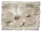 Artland Wandbild aus Holz Shabby Chic Holzbild rechteckig 40x30 cm Querformat Blumen Magnolie Botanik Schriftzug Landhausstil T4RT