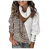 XUNN Pullover Damen Winter Elegant Pullover mit V-Ausschnitt Strickpullover Leopardenmuster Grobstrick Pullover Lose Pulli Oberteile Damen Grobstrick Winterpullover Strickpulli Lässig Sw