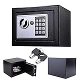 Tresor, Digital Elektronischer Safe, Mini Sicherheitskasten Feuerfester und wasserdichter Sicherheitsschrank mit Schlüssel, Möbeltresor Für Schmuck Bargeld, 23 x 17 x 17 cm (Schwarz)